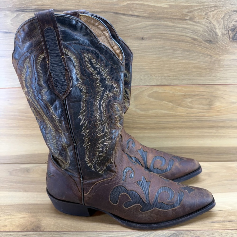 JB Dillon Western Boots Mens 10.5 D Goat Leather Inlay Snip Toe Cowboy Rodeo
